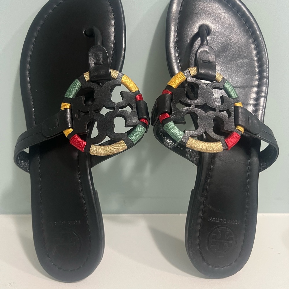 Tory Burch Black Miller Sandals with Multicolor Accents